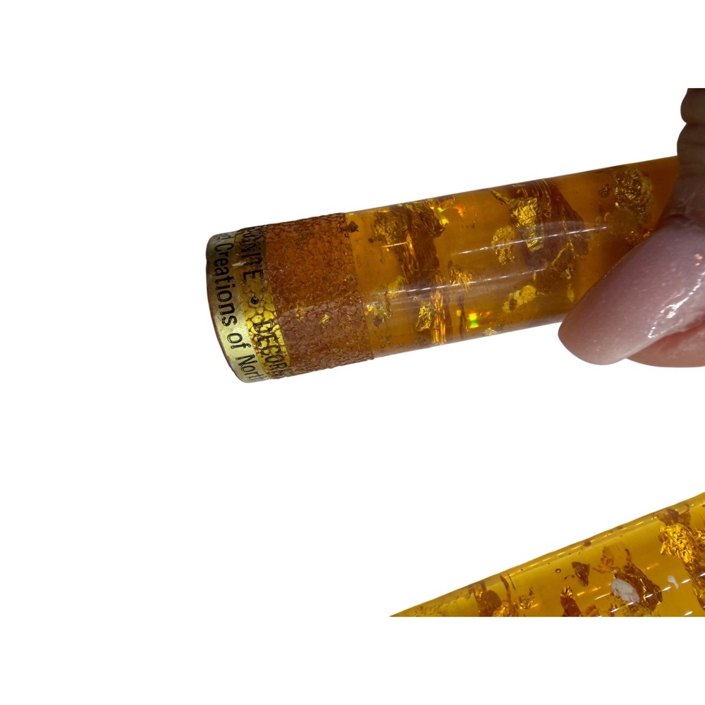 Vintage Hempstead Creations Amber Lucite Gold Leaf 12" Taper Candles Pair MCM - Picture 5 of 6